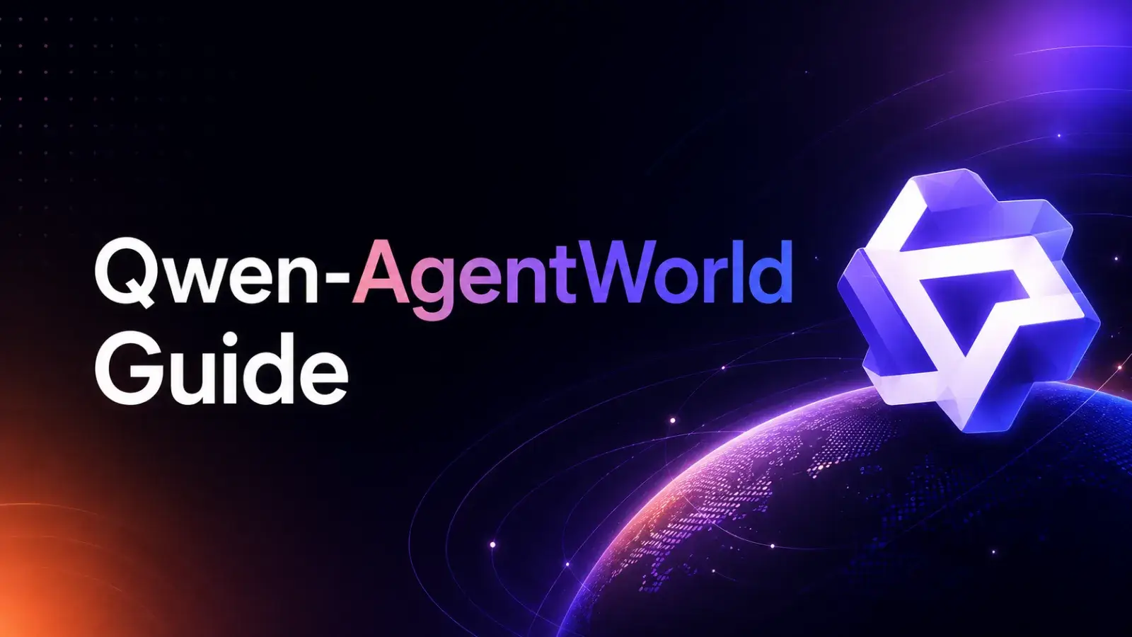 元のQwen-AgentWorldの7ドメイン画像をビジュアルの中心として使用してください。表紙は、AIエージェント向け言語ワールドモデルに関するクリーンな技術解説の印象にし、CSDNの透かし、QRコード、宣伝用グラフィックは含めないでください。