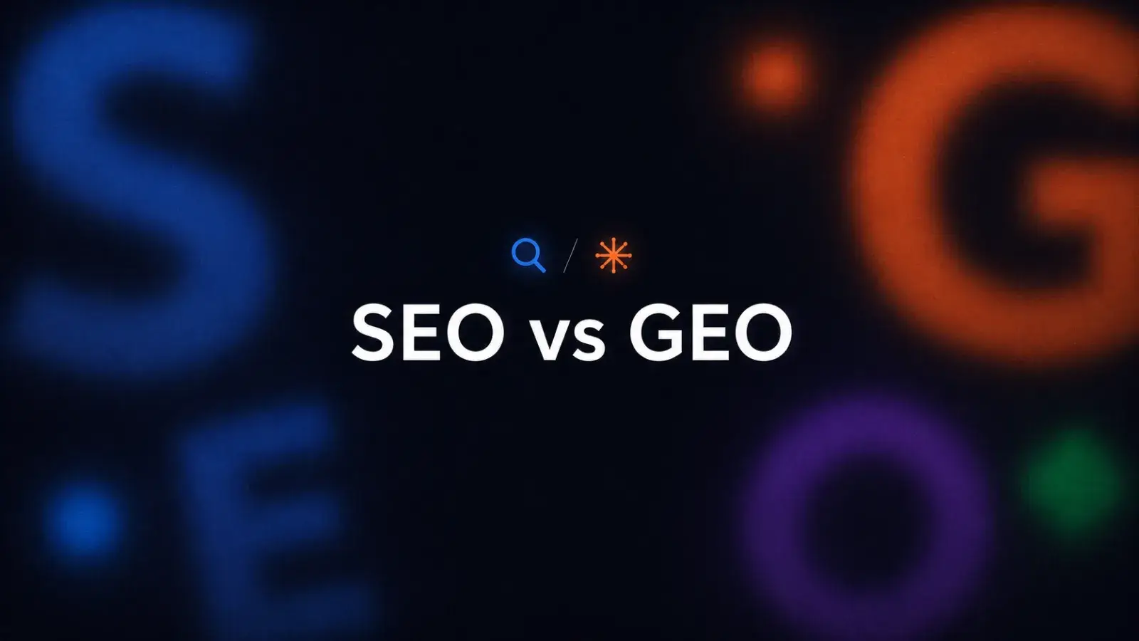 Una imagen comparativa editorial y limpia que muestra el SEO tradicional a la izquierda y el GEO a la derecha. El lado de SEO debe mostrar rankings de búsqueda, enlaces azules y clics. El lado de GEO debe mostrar una interfaz de respuesta con IA, citas y bloques de contenido seleccionados. Usa un fondo claro, acentos en azul suave y naranja cálido, etiquetas claras y un estilo práctico de blog empresarial en lugar de una estética SaaS futurista y oscura.
