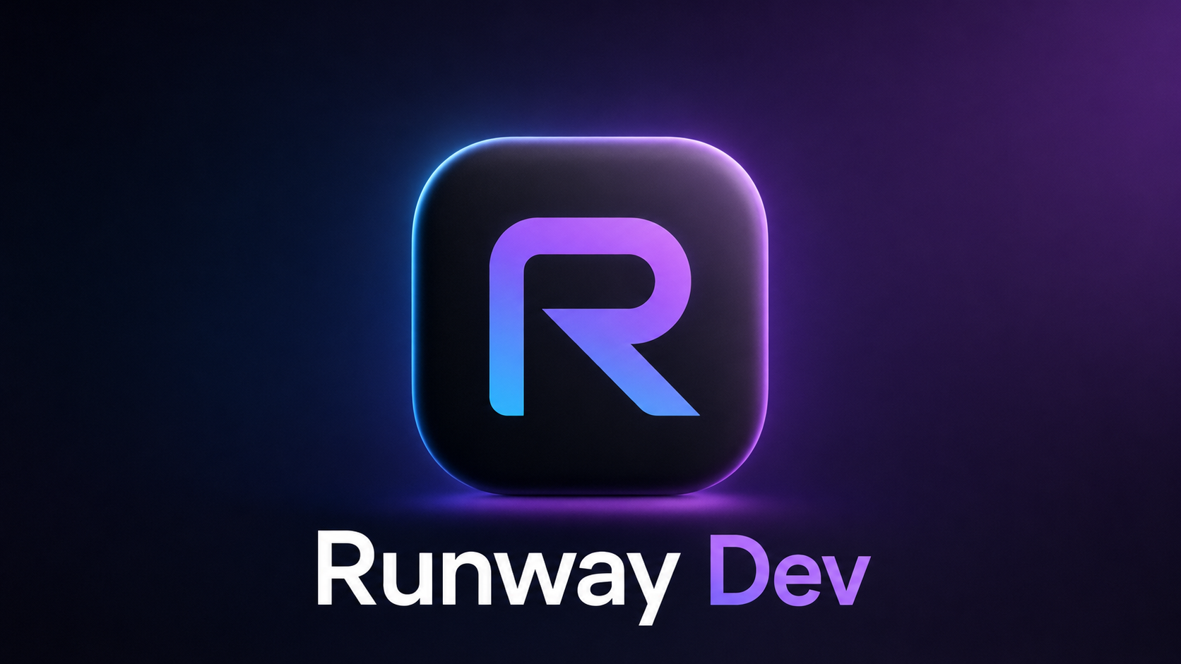 图片展示的是Runway Dev的标志,背景为深色渐变,中间有一个带有蓝色和紫色渐变的“R”形标志,下方文字“Runway Dev”中“Dev”为紫色。该图片位于文档开头部分,作为介绍Runway Dev的视觉元素,与文档中提到的“Runway Dev可以批量生成AI媒体内容”相呼应,直观呈现了Runway Dev的品牌标识,为后续讨论其在企业AI内容生成中的作用做铺垫。