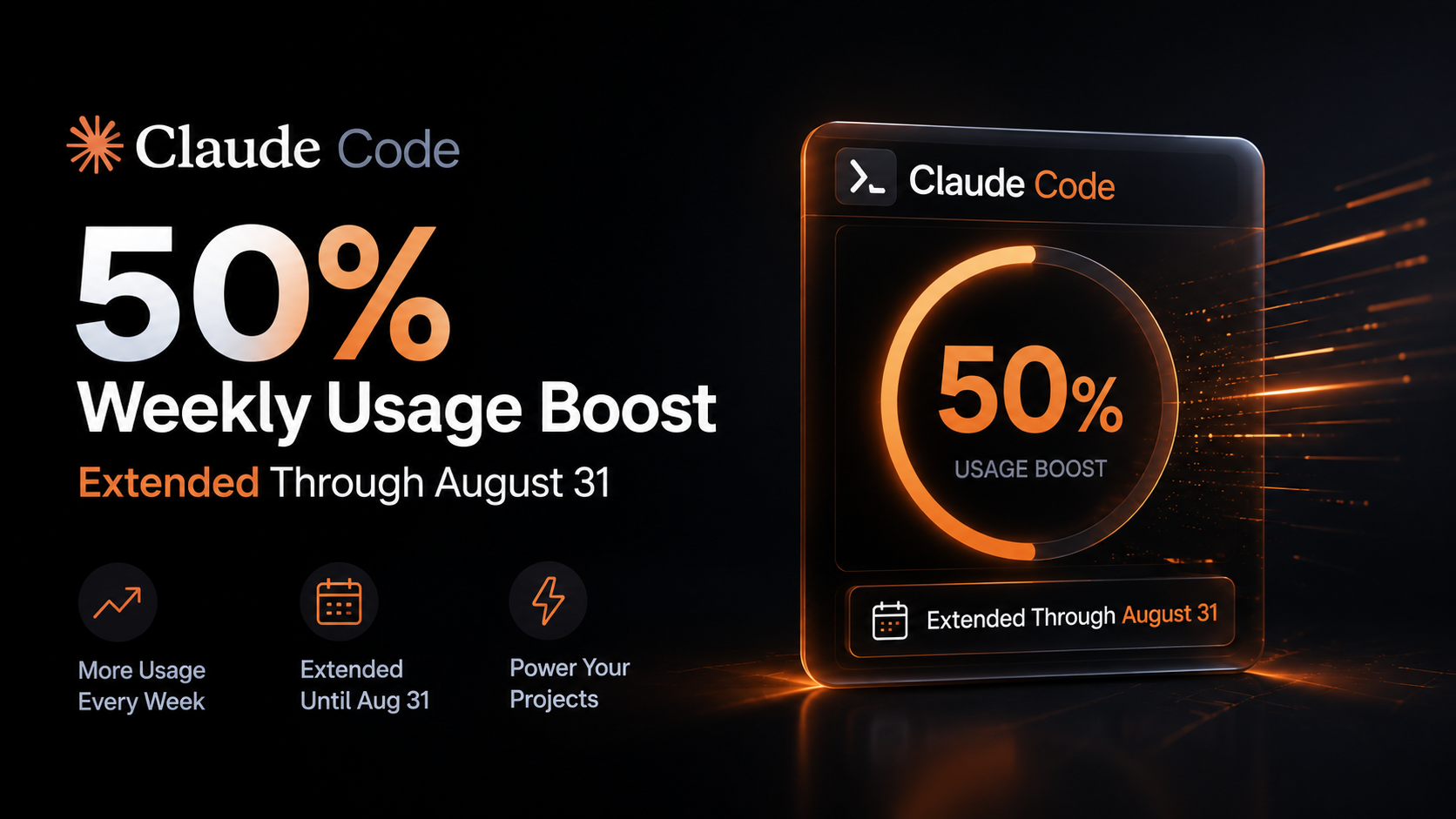 Claude Code每周使用量提升50% 延期至8月31日